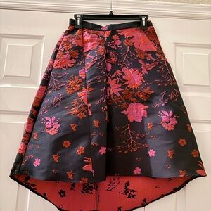 Anthropologie Blue and Pink Floral High-Low jacquard Skirt by Eva Franco